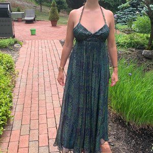 BCBGmaxazria green silk and metallic gown